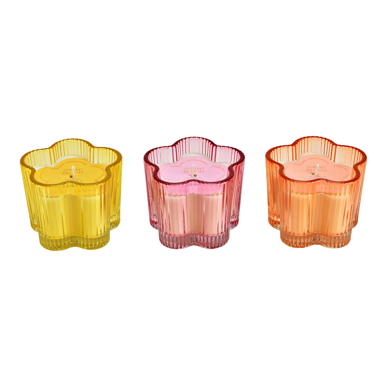 Glass wind light flower 7x6x7cm with scented candle 3-fold, pink/yellow/orange (W/H/D) 7x6x7cm