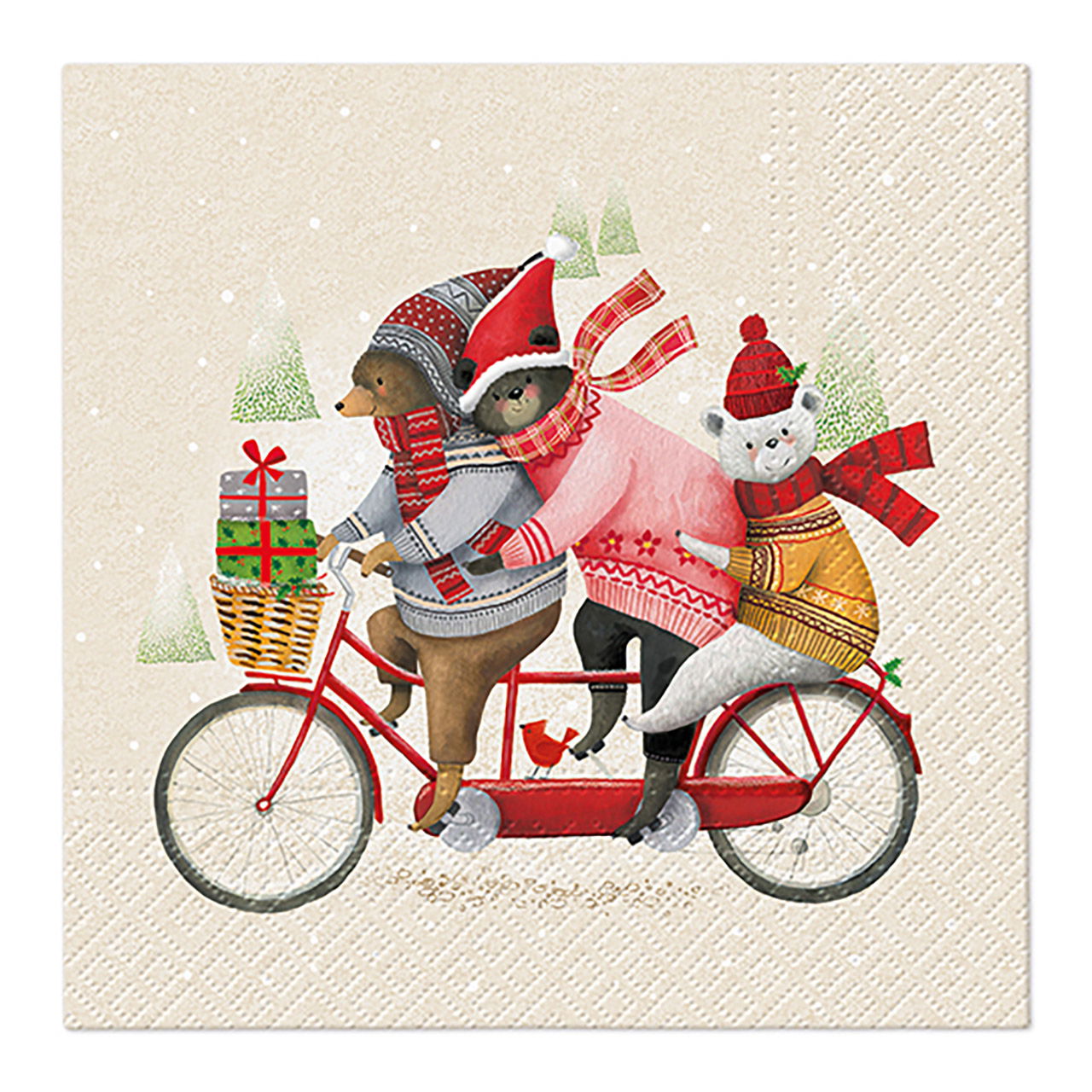 Serviette Weihnachtsbären Dekor aus Papier/Pappe, 3-lagig, 20er Pack, Bunt (B/H) 33x33cm