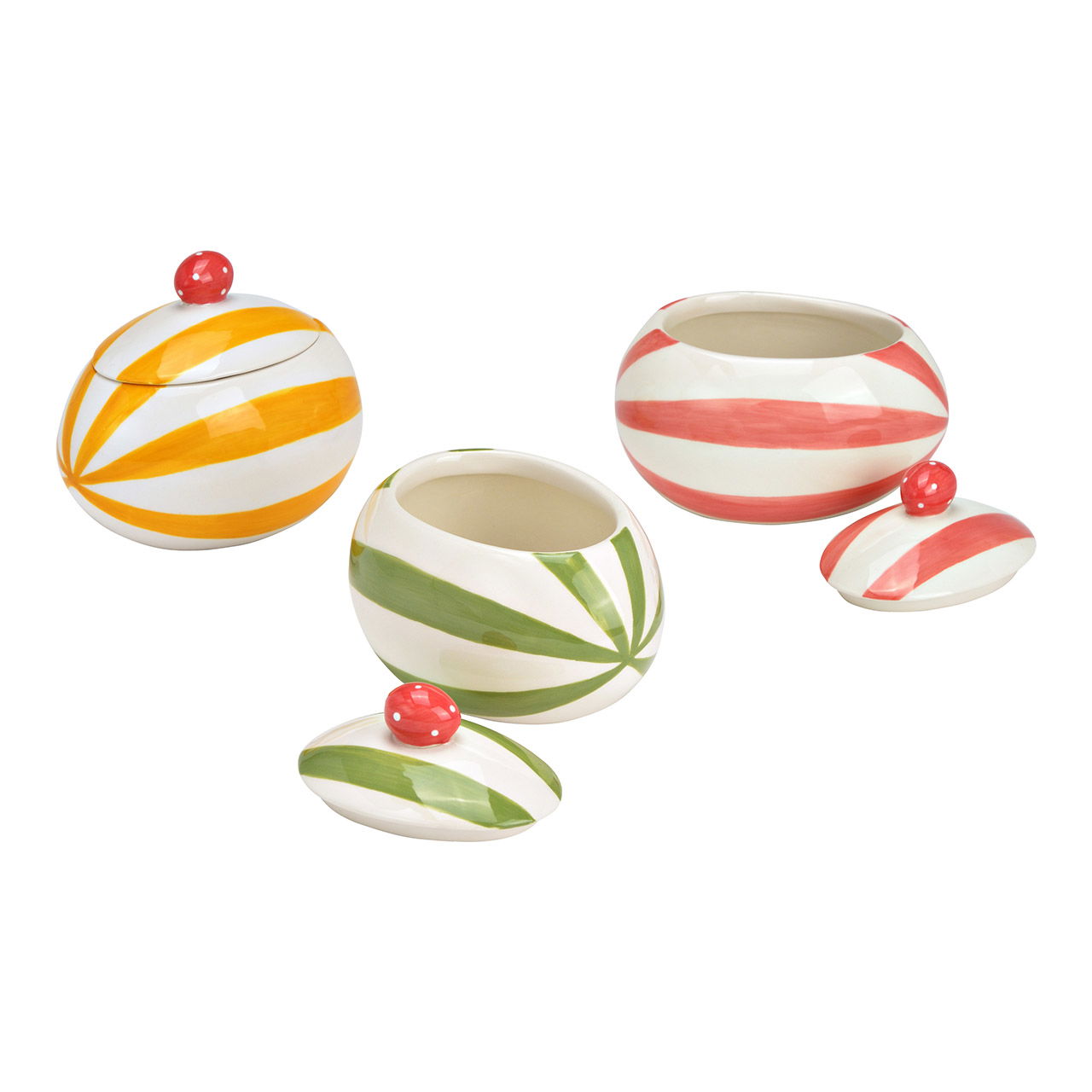 Oval striped ceramic box, colorful 3-fold, (W/H/D) 12x11x9cm