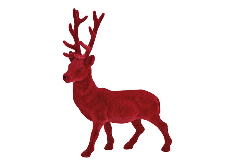 Deer flocked plastic bordeaux red, 30x39x7cm