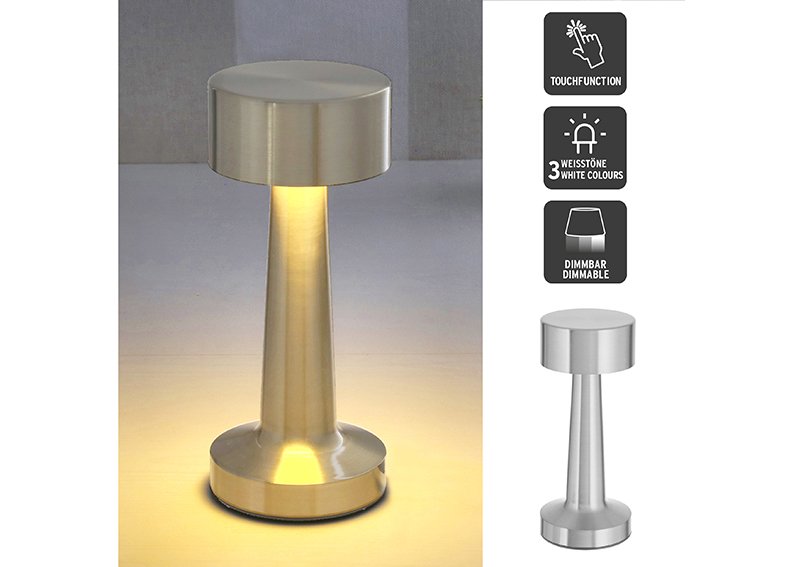 LED table lamp TOUCH, USB, iron, 20LEDs 3w, infinitely dimmable, silver (W/H/D) 9x21x9cm
