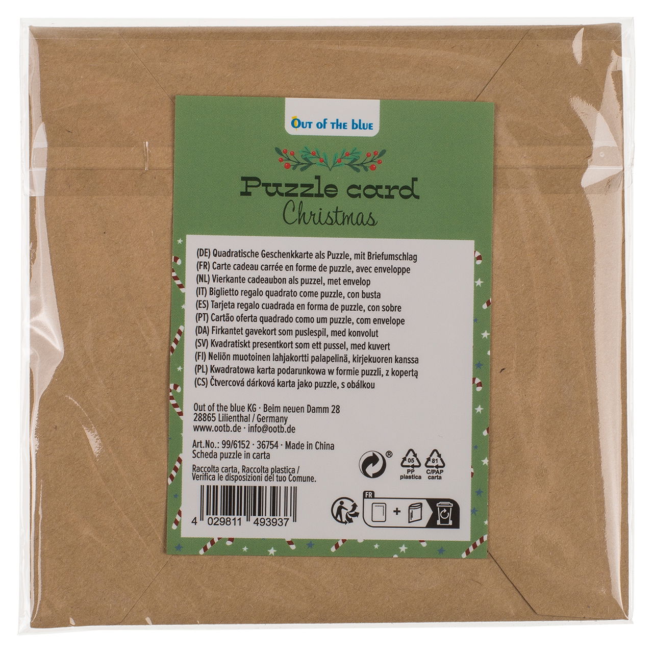 Quadratische Geschenkkarte, Puzzle, X-Mas, (20 tlg.) mit Briefumschlag im Polybeutel, 4-fach, 24er im Display Kiste, Person