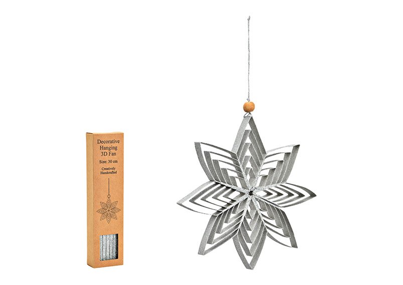 Hanger ster met glitter, FSC gemaakt van papier/karton zilver (B/H/D) 20x20x1cm