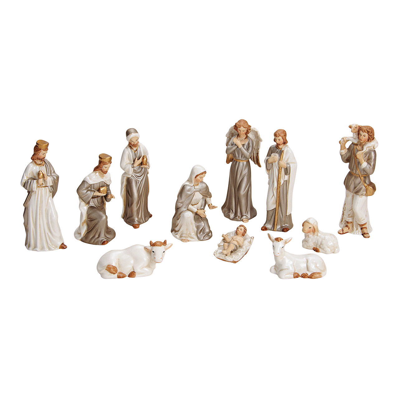 Set porseleinen wiegbeeldjes, beige, set van 11, 4-16cm Set porseleinen wiegbeeldjes, beige, set van 11, 4-16cm