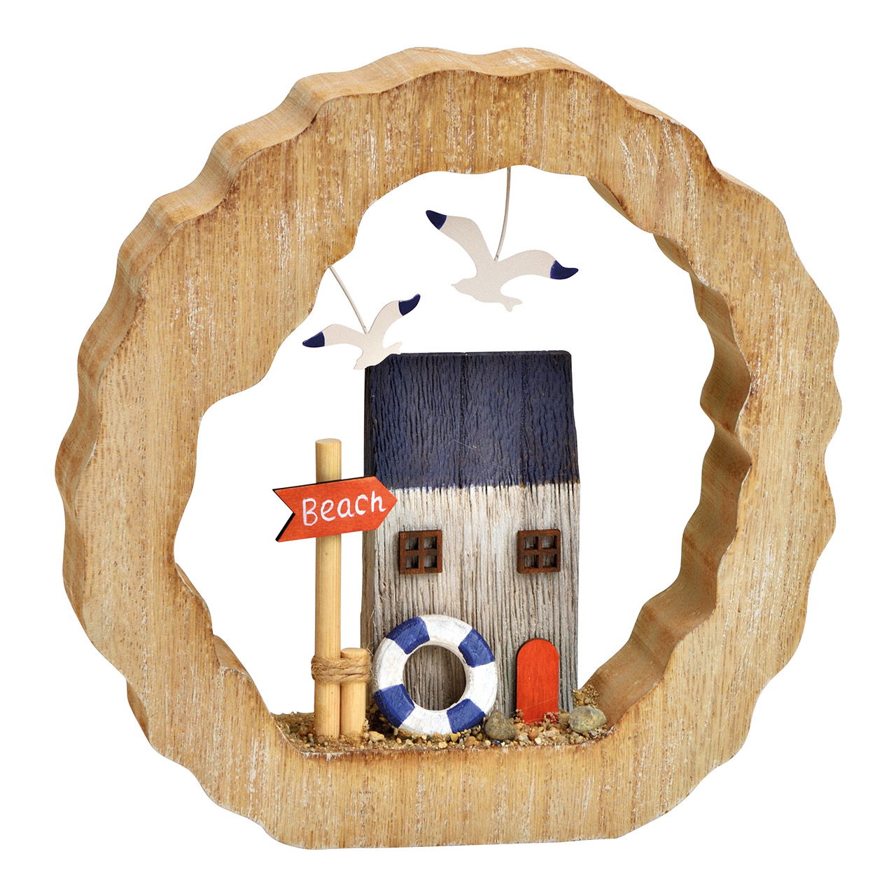 Boathouse stand in circle made of wood/metal blue (W/H/D) 21x21x4cm