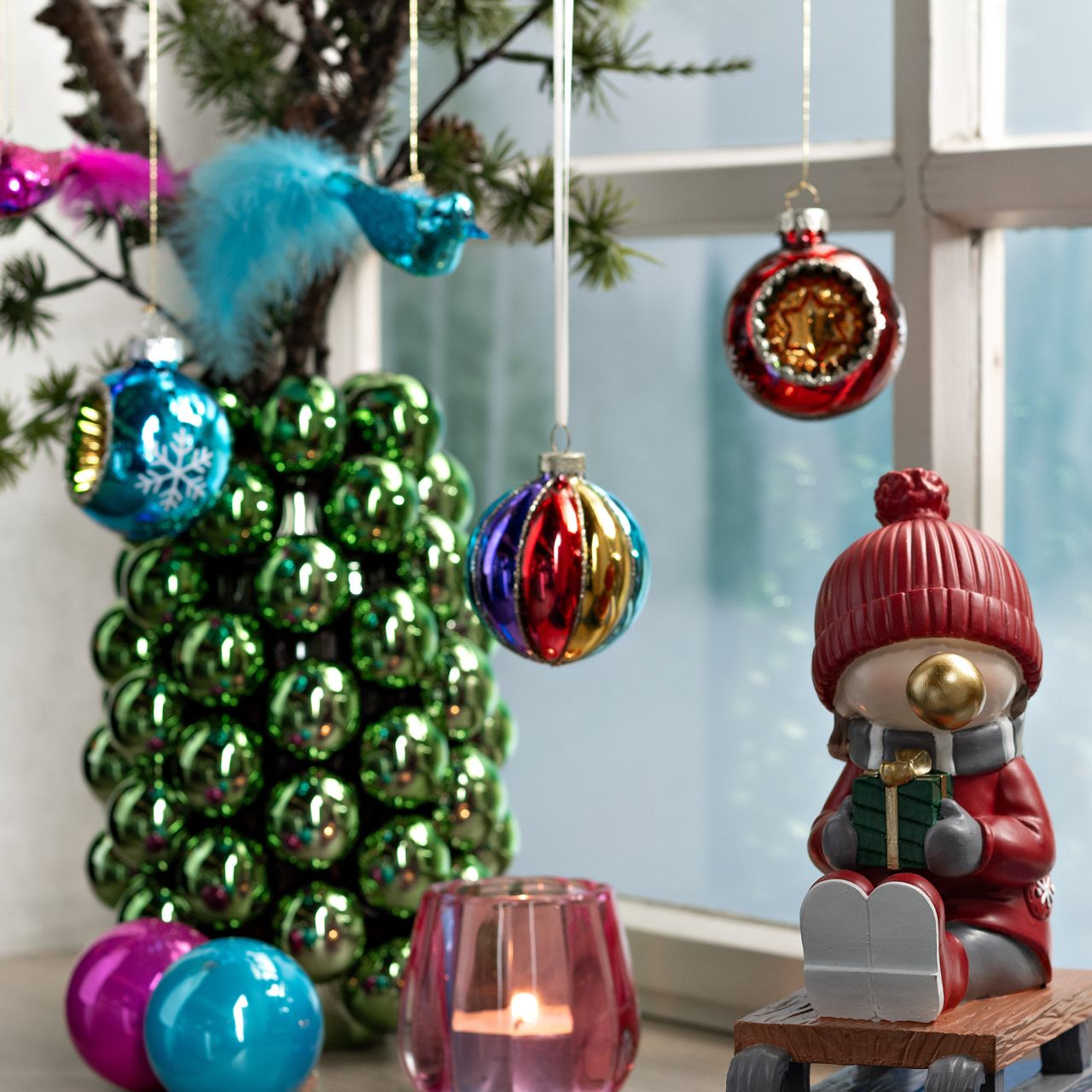 Weihnachtskugel aus Glas, 6-fach, Bunt (B/H/T) 5x6x6cm Ø6cm Zubehor, Ohrring, Schmuck