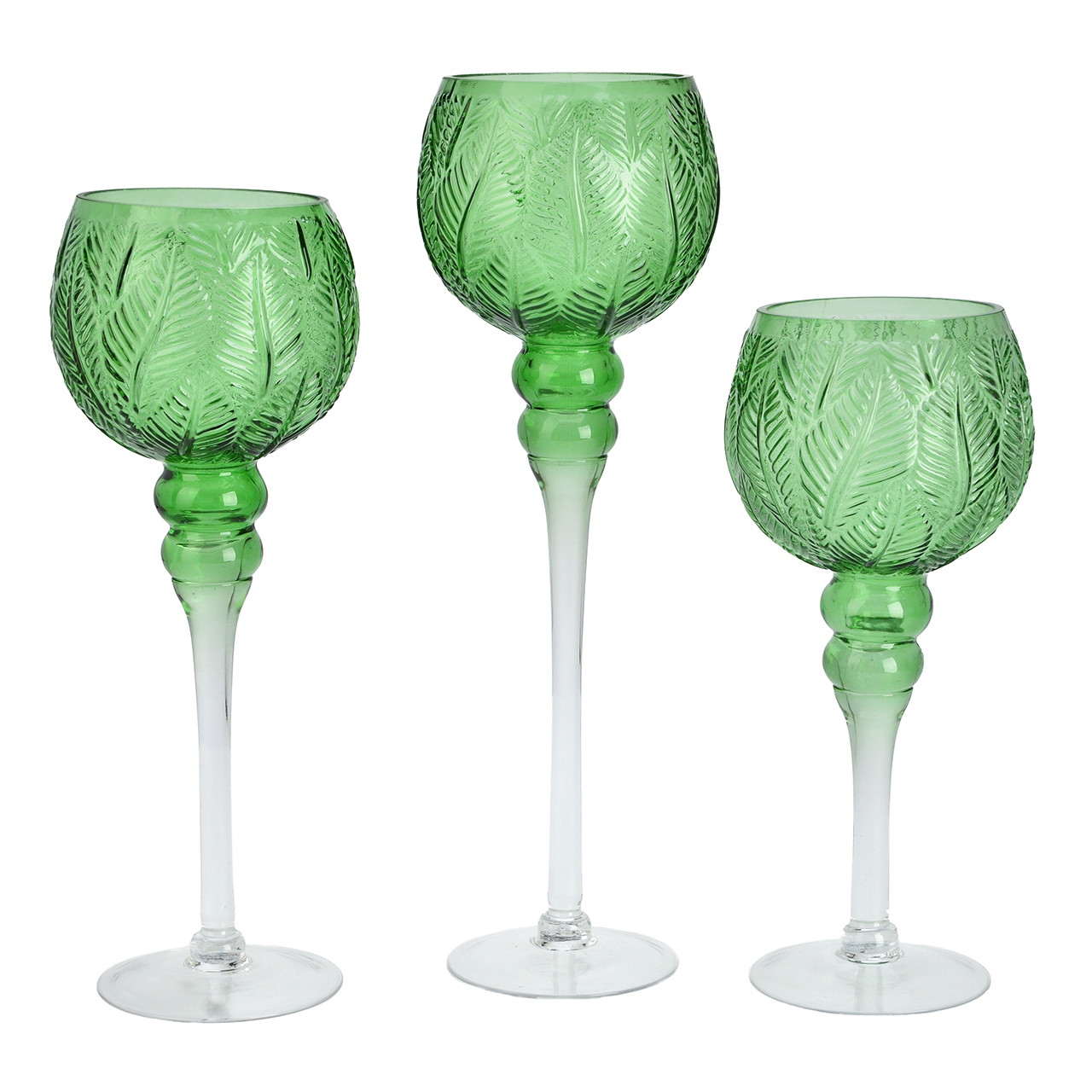 Windlicht Kelch aus Glas Grün 3er Set (B/H/T) 13x13x40cm | 10048988