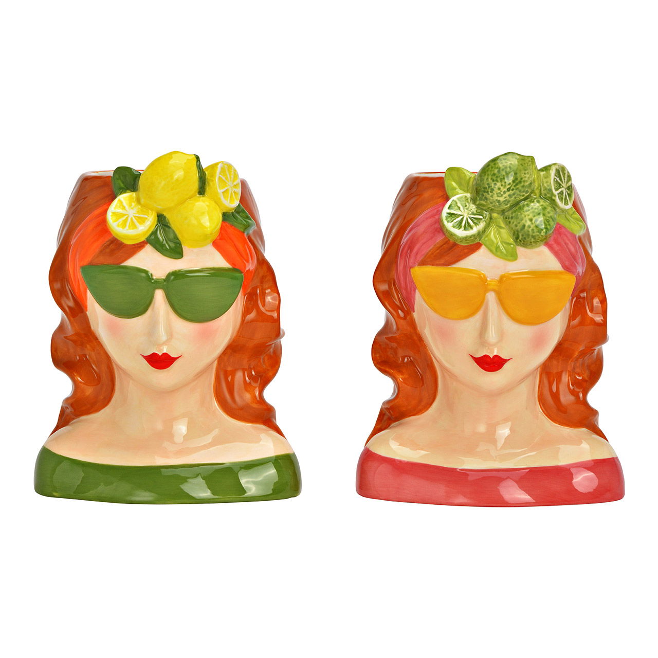 Vase Frau Zitronen, Limetten Dekor aus Keramik bunt 2-fach, (B/H/T) 14x19x12cm Vase Frau Zitronen, Limetten Dekor aus Keramik bunt 2-fach, (B/H/T) 14x19x12cm
