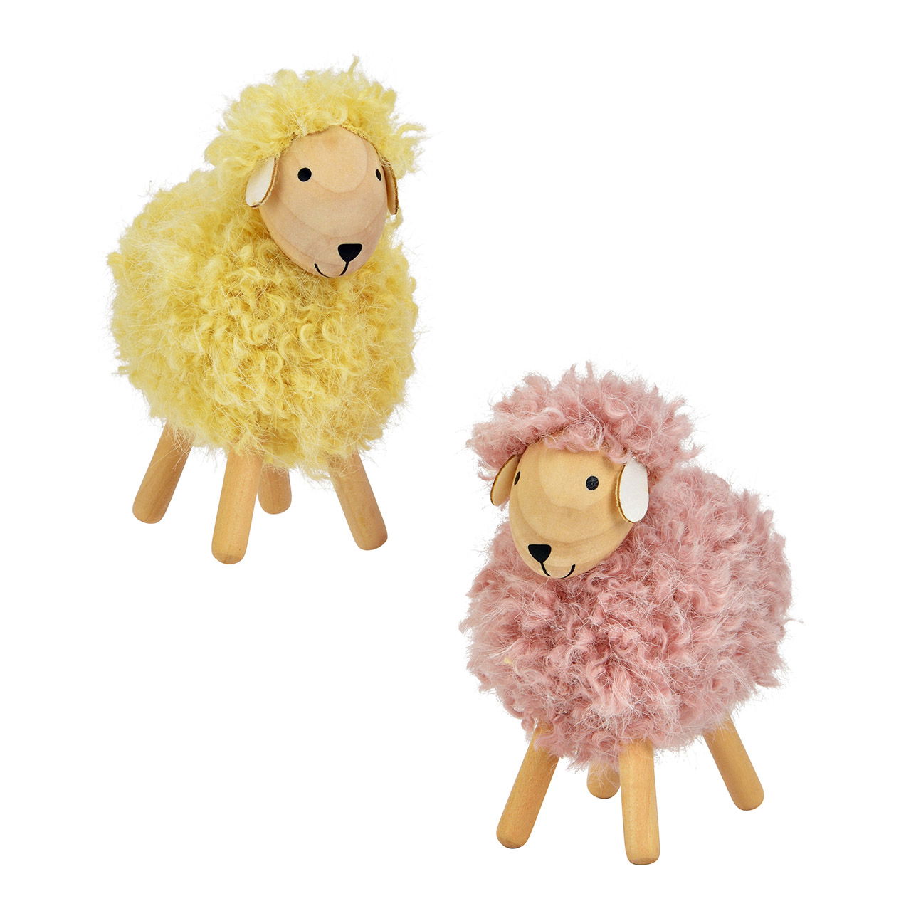 Schaap van hout/textiel, 2-voudig, geel/roze (B/H/D) 10x12x6cm Plüsch, Spielzeug