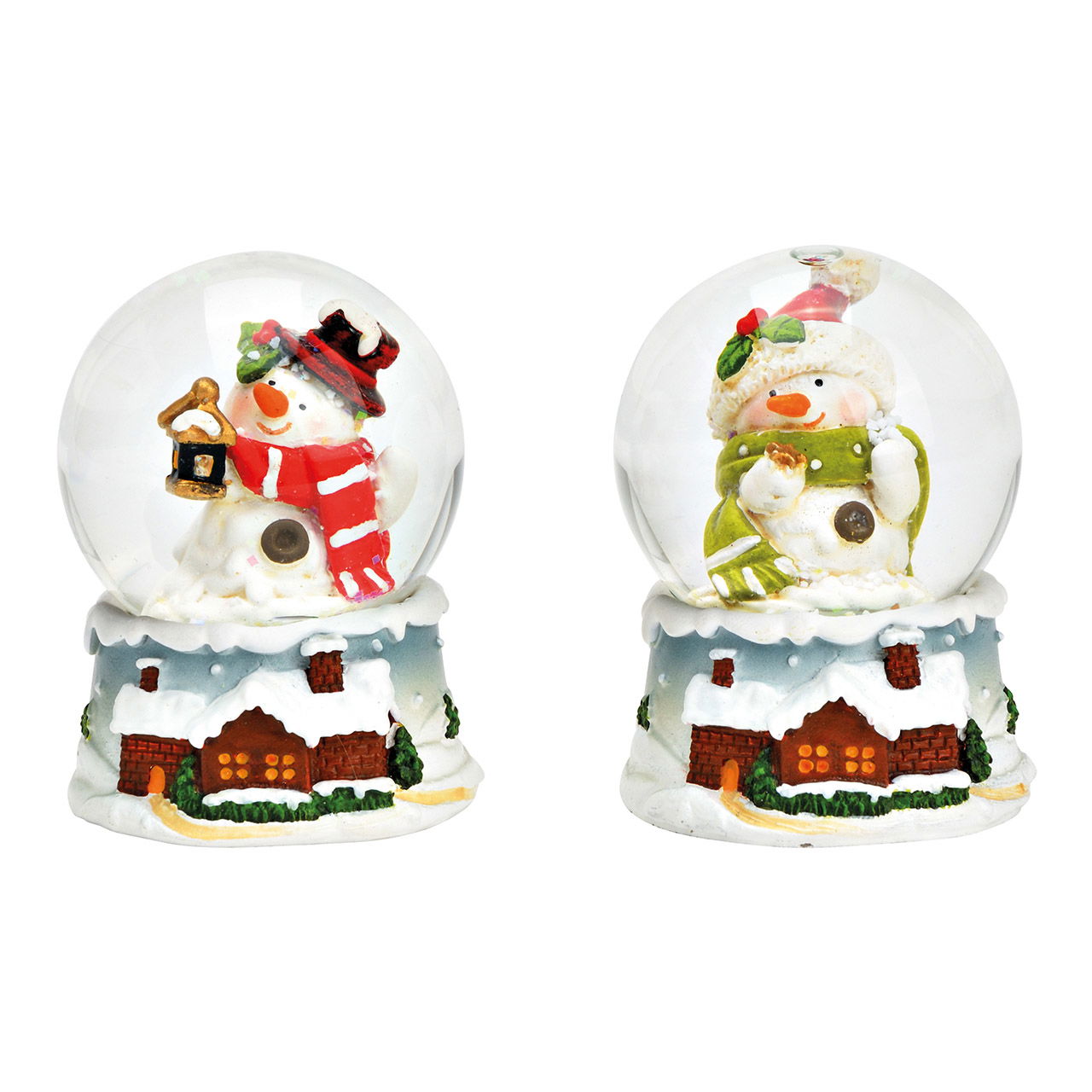 Snow globe snowman made of poly, colored glass 2-fold, (W/H/D) 4x6x4cm