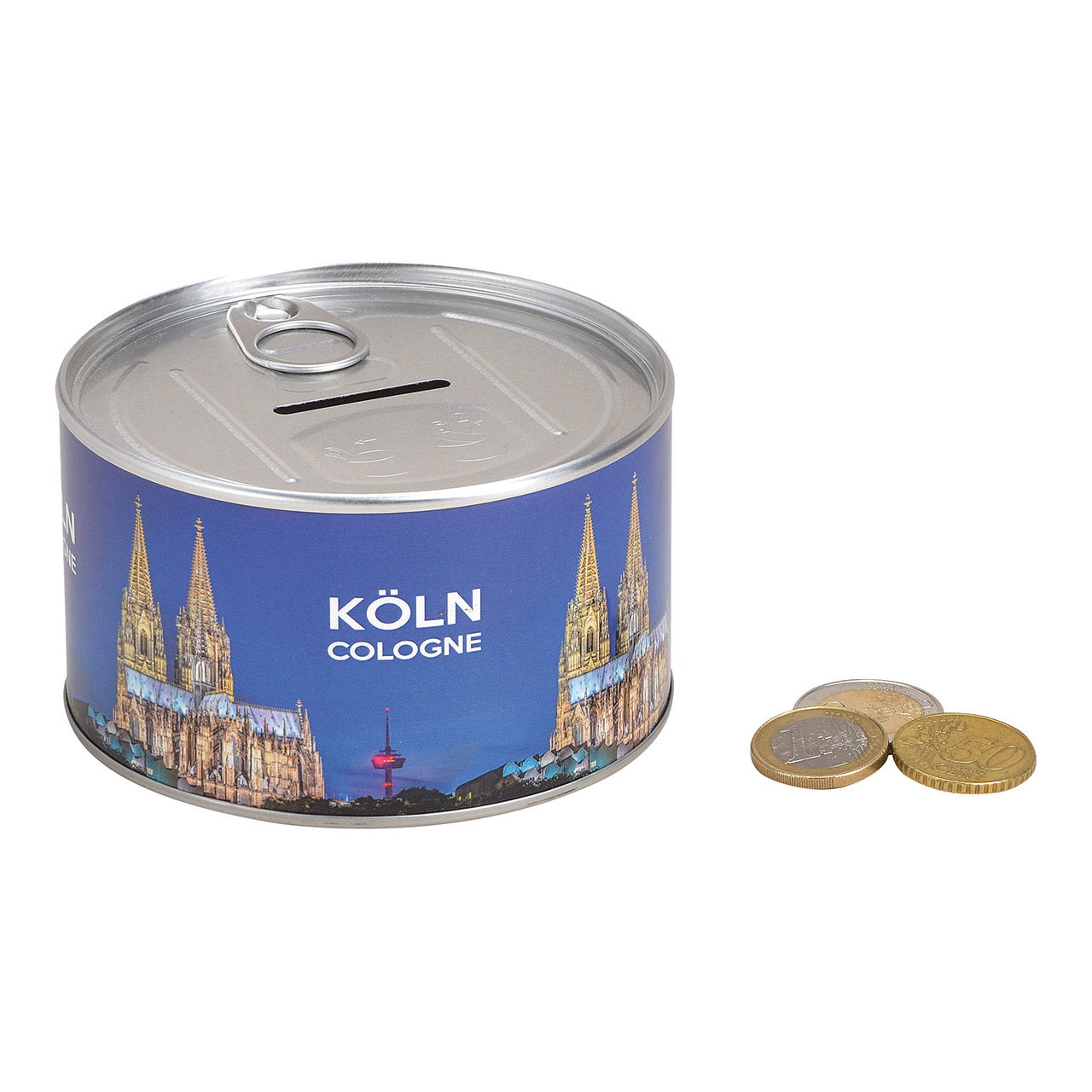 Spardose Urlaubskasse Kölner Dom aus Metall, Blau (B/H/T) 10x6x10cm Zinn, Kann, Aluminium