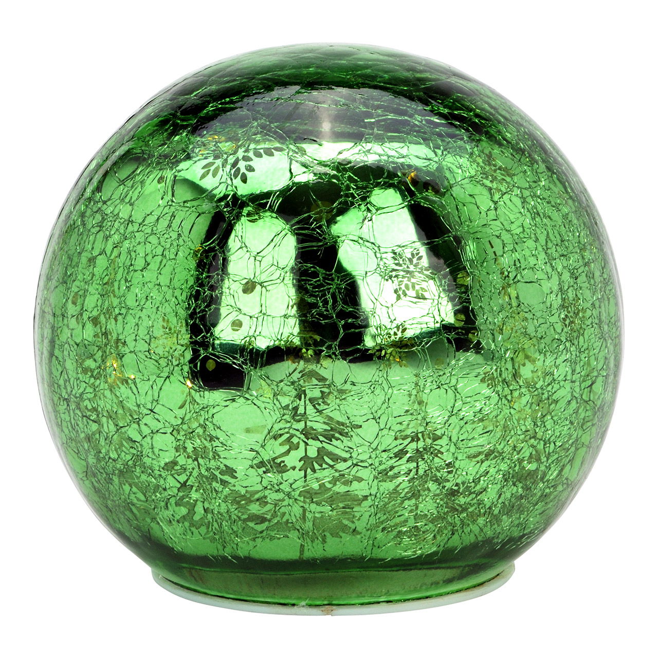 Boule en verre Crackle avec fonction LED/Timer en verre, vert (L/H/P) 15x13x15cm Fonctionnement sur piles 3xAA non incluses