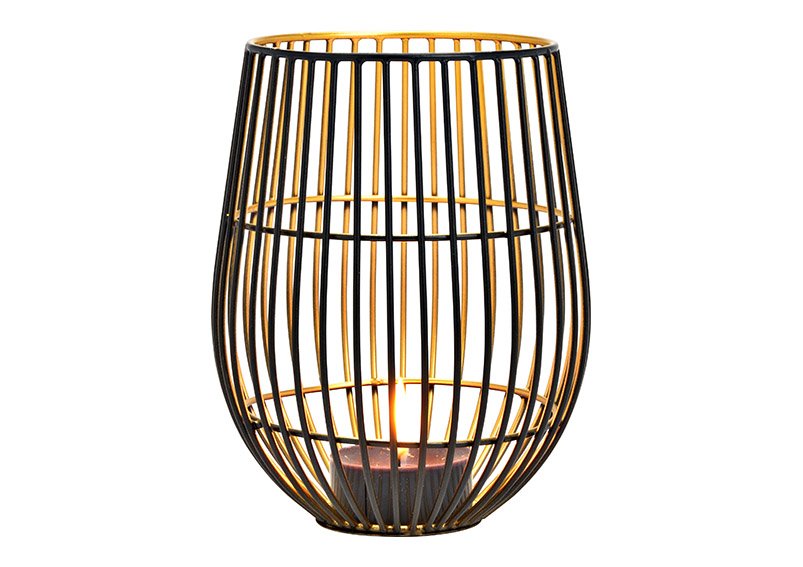 Lámpara de viento de metal Negra, dorada (A/H/D) 14x18x14cm