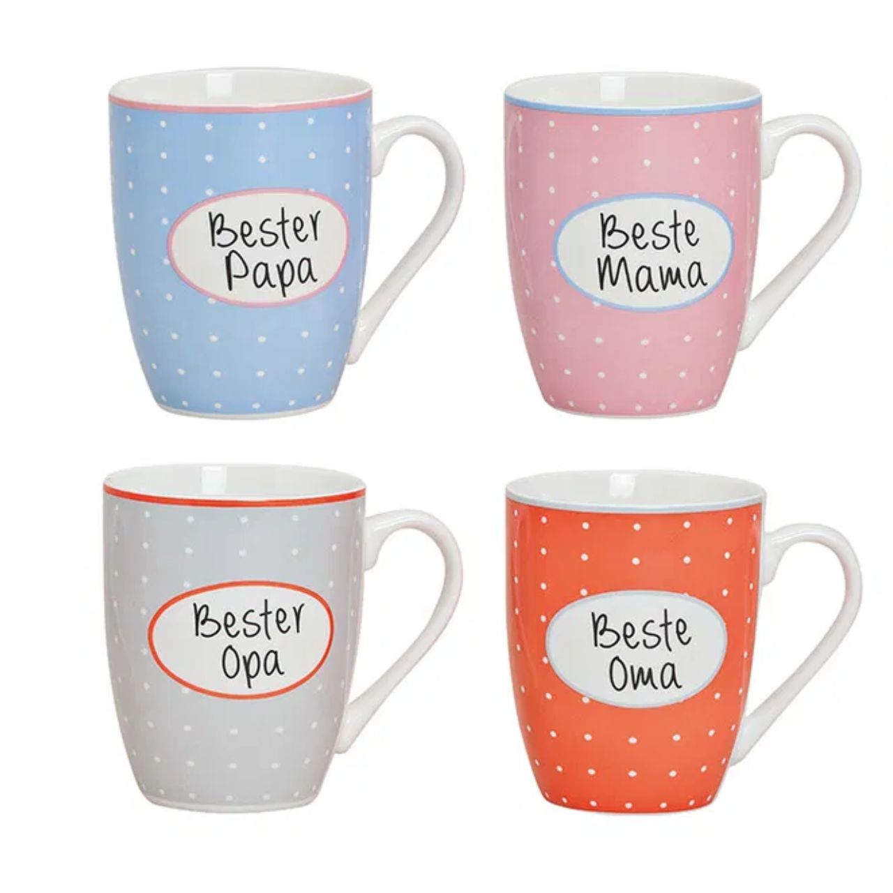 Mok beste mama/papa/grootmoeder/grootvader van porselein, 4 assorti, 10 cm 300ml Tassen, Becher, Paar, Polka Dots, Personalisierte Botschaften