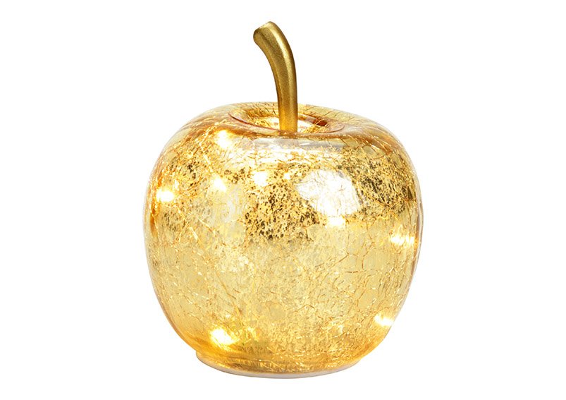 Deko Apfel aus Glas mit Licht 10er LED & Timer, Gold, Ø 11x12 cm