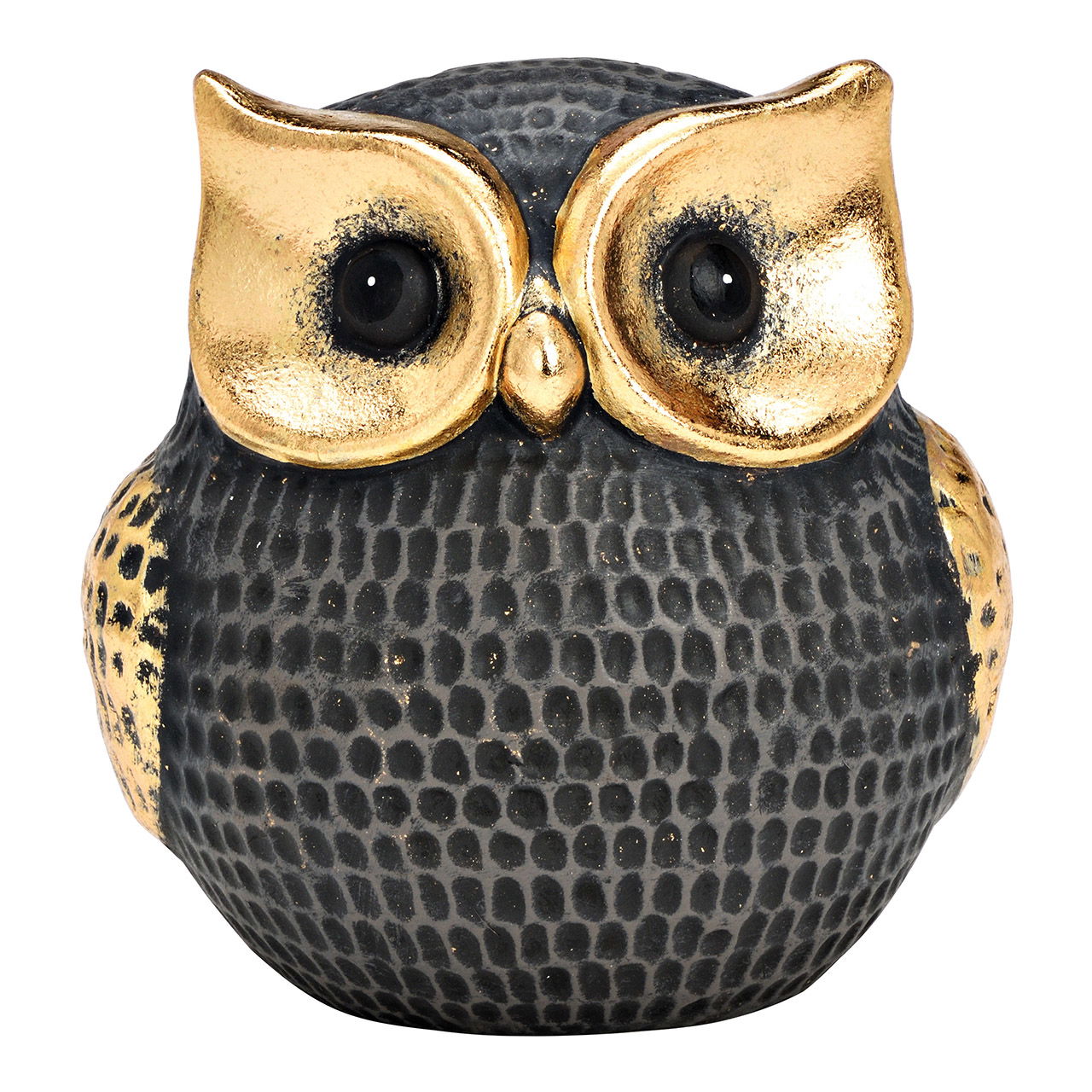 Eule aus Ton, Schwarz/Gold (B/H/T) 13x14x11cm Eule aus Ton, Schwarz/Gold (B/H/T) 13x14x11cm