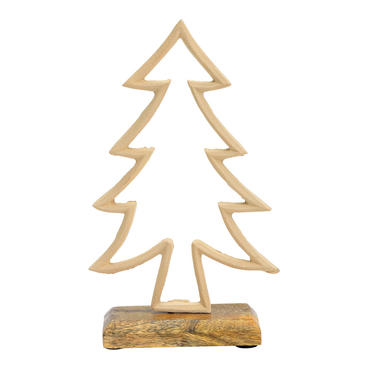 Kerstboomstandaard op mangohouten voet van beige metaal (B/H/D) 12x21x5cm