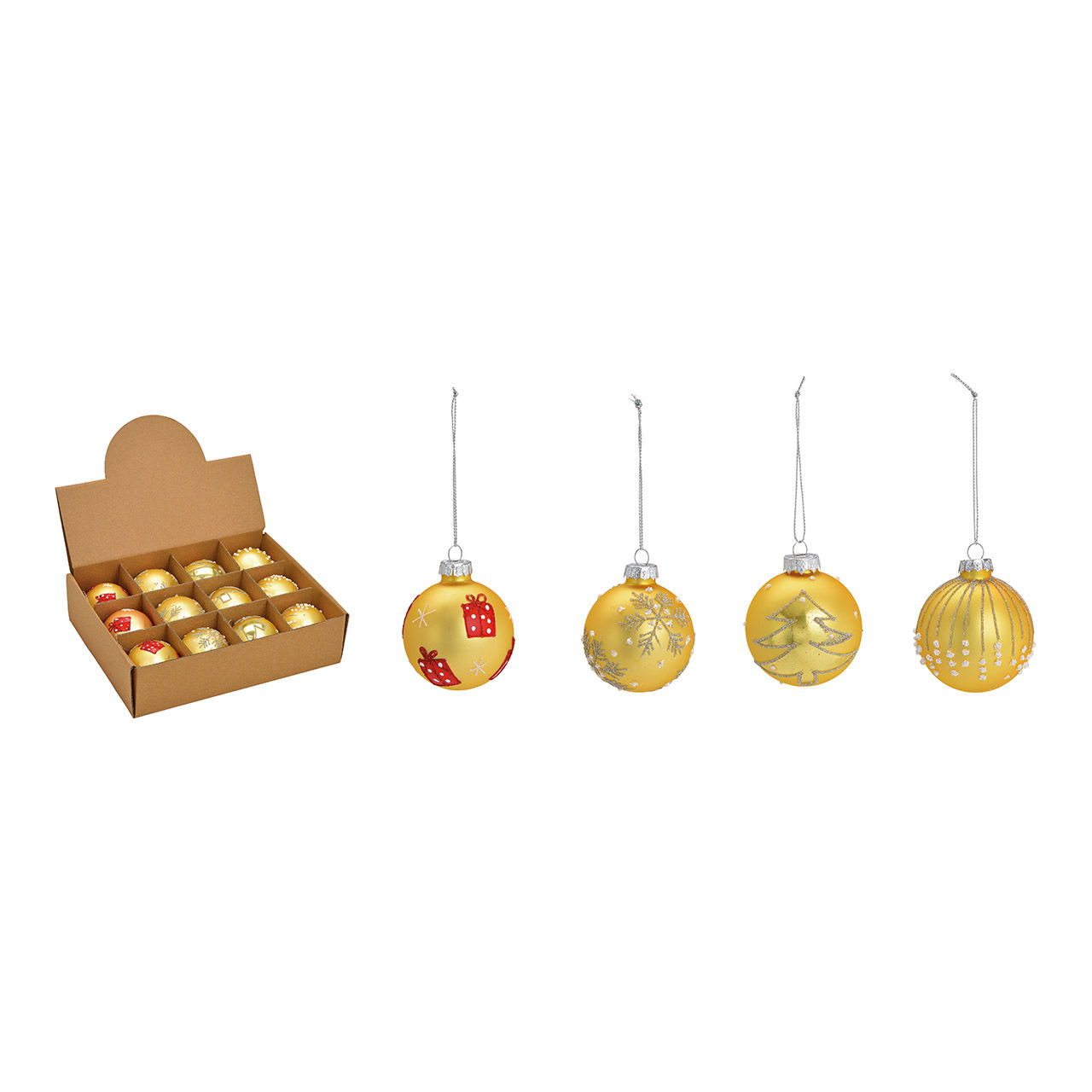 Weihnachtskugel Glitter Weihnachtsmotiv aus Glas, 4-fach, Gold Ø6cm Weihnachtskugel Glitter Weihnachtsmotiv aus Glas, 4-fach, Gold Ø6cm