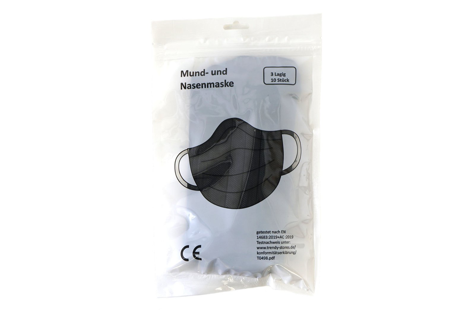 Mouth and nose mask, set of 10, 3-layer face mask, black