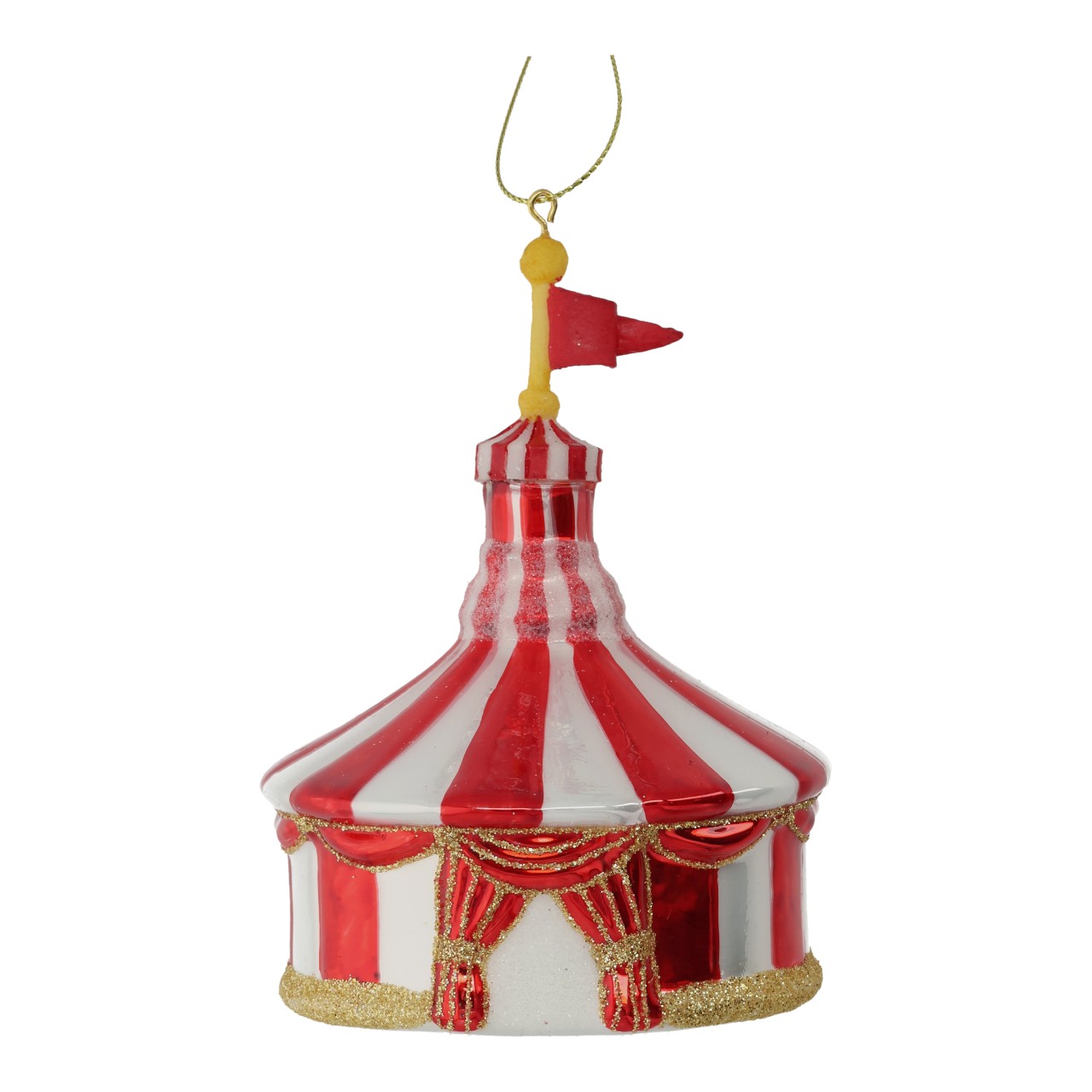 Pendentif de Noël tente de cirque en verre rouge (L/H/P) 9x13x9cm Pendentif de Noël tente de cirque en verre rouge (L/H/P) 9x13x9cm