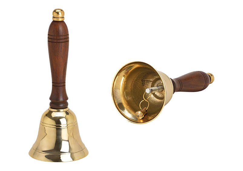 Glocke, Tischglocke aus Messing mit Holz Griff Champagner (H) 16cm Ø6cm