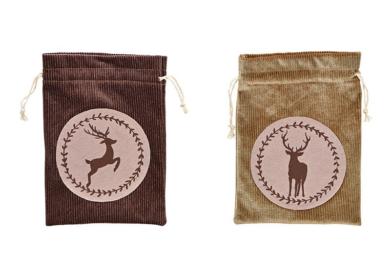 Saco de regalo de decoración de ciervo de textil champán, marrón de 2 pliegues, (A/A) 15x20cm