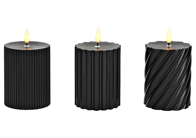 Kerze LED warm weiß Docht Flamme, 2xAAA nicht Inkl. aus Wachs schwarz 3-fach, (B/H/T) 7x9x7cm