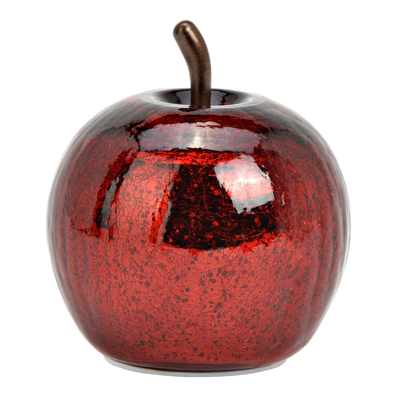 Apfel mit 10er LED aus Glas, Metallic Rot (B/H/T) 11x12x11cm mit 6/18 Timer Batteriebetrieb 2xAAA nicht enthalten