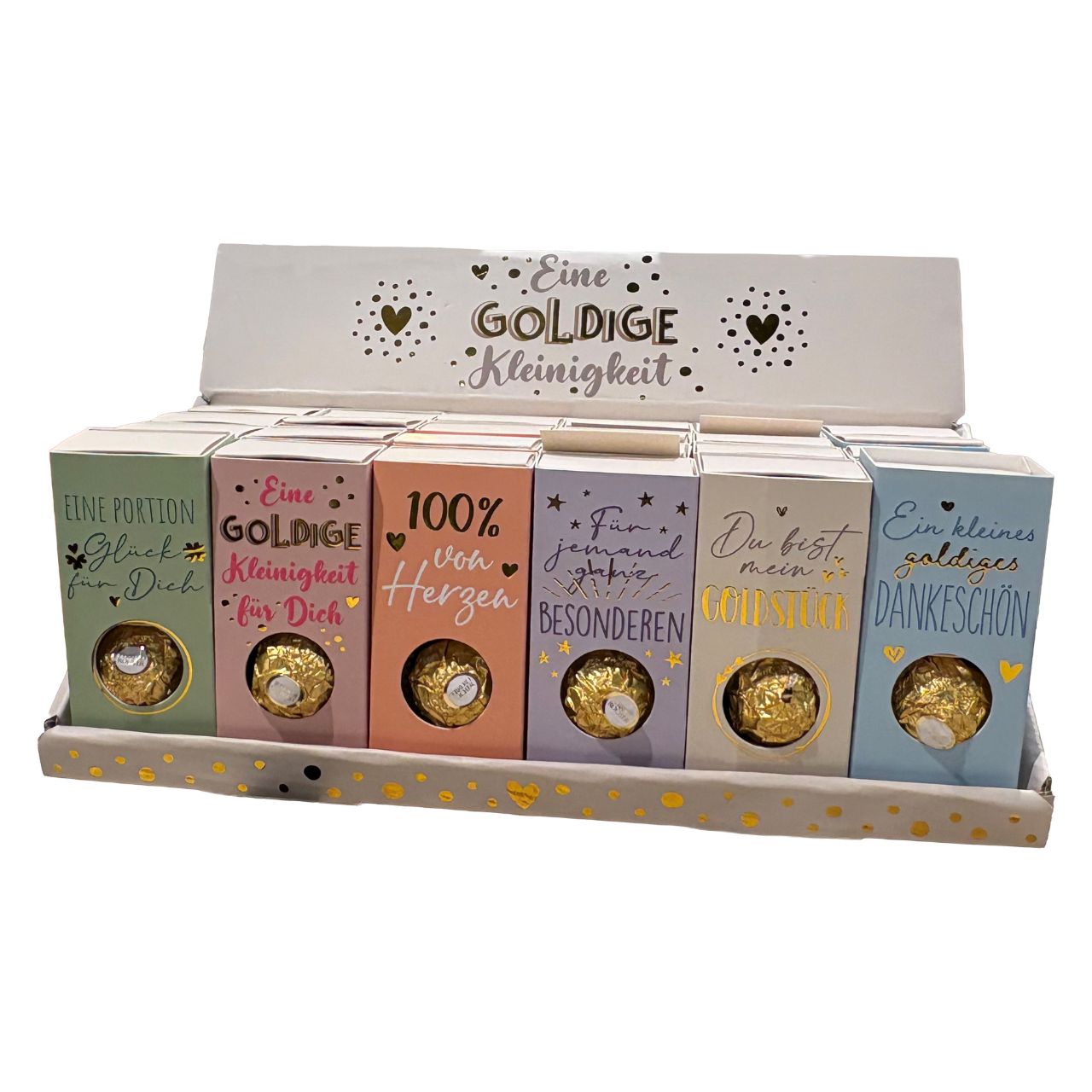 Schokoladenpralinen, Goldfolie, Mini-Geschenkboxen, Herzmuster, bunte Verpackung