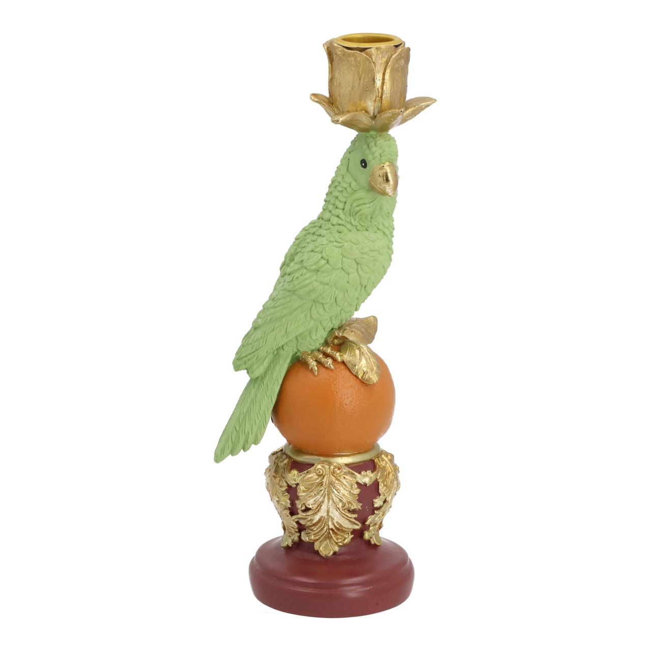 Kerzenhalter Vogel aus Poly Bunt (B/H/T) 9x24x7cm Ausschnittdarstellung, Vogel Figur, Grüner Papagei, Goldene Kerzenhalter, Dekorfigur