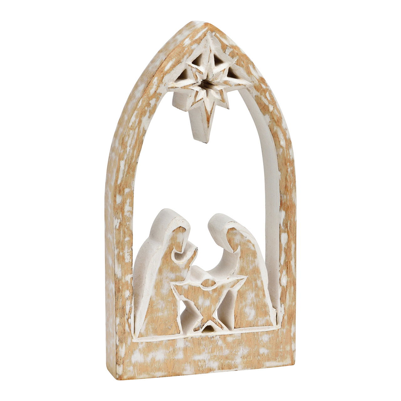 Scène de crèche en bois de manguier blanc (L/H/P) 12x23x3cm