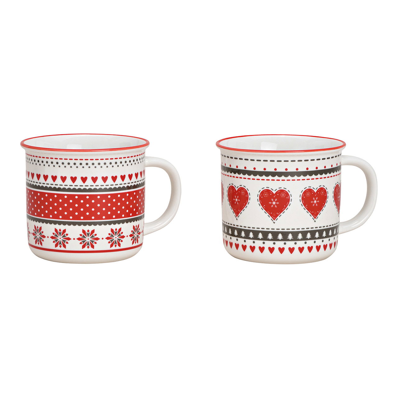 Mok landhuisdecor porselein wit, rood 2-voudig, (B/H/D) 13x9x9cm 355ml Mok landhuisdecor porselein wit, rood 2-voudig, (B/H/D) 13x9x9cm 355ml