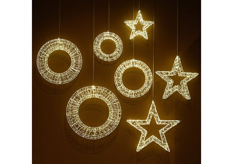 Couronne lumineuse 1800 LED blanc chaud avec minuterie 6/18, adaptateur IP44 en plastique blanc Ø58cm Couronne lumineuse 1800 LED blanc chaud avec minuterie 6/18, adaptateur IP44 en plastique blanc Ø58cm