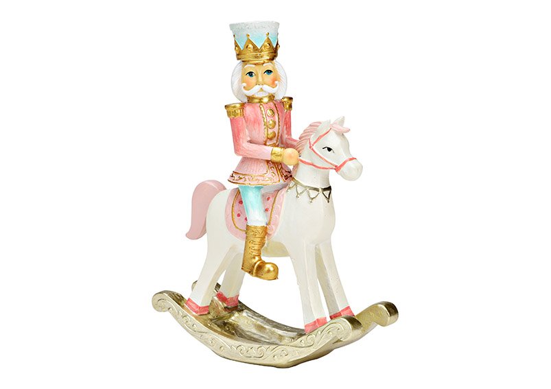 Rocking horse with nutcracker made of poly mint, pink (W/H/D) 13x18x6cm