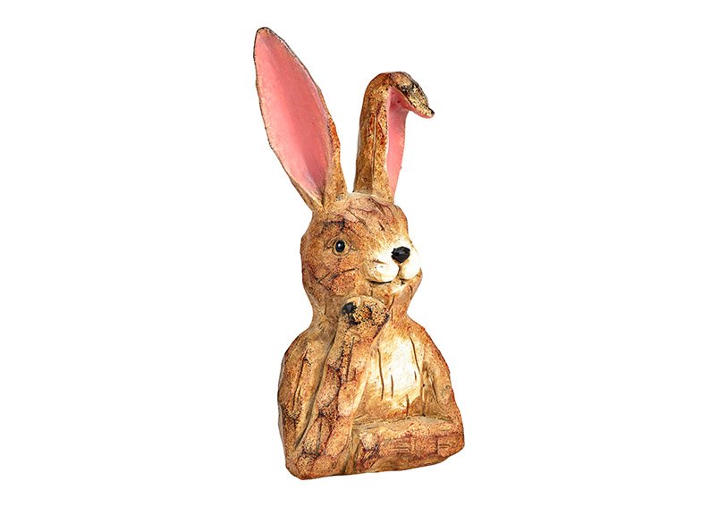 Cabeza de conejo de madera óptica de poli marrón (A/A/P) 8x19x6cm