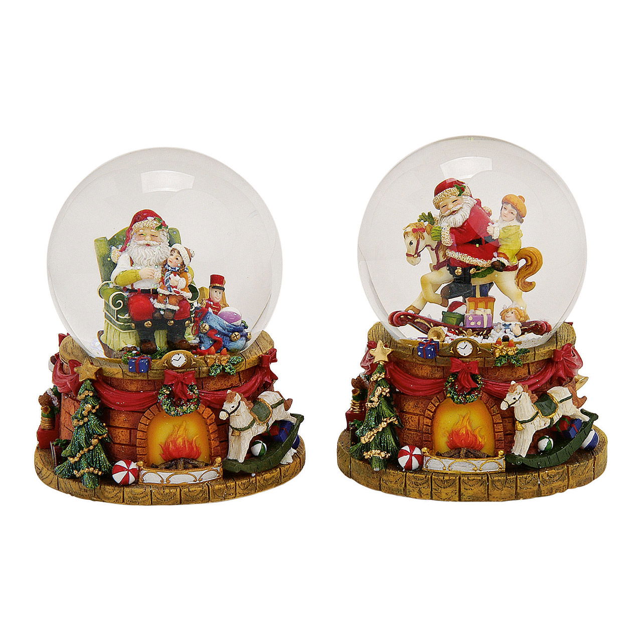 Orologio musicale / globo di neve Babbo Natale in polietilene2 assortiti, 11x15x11cm