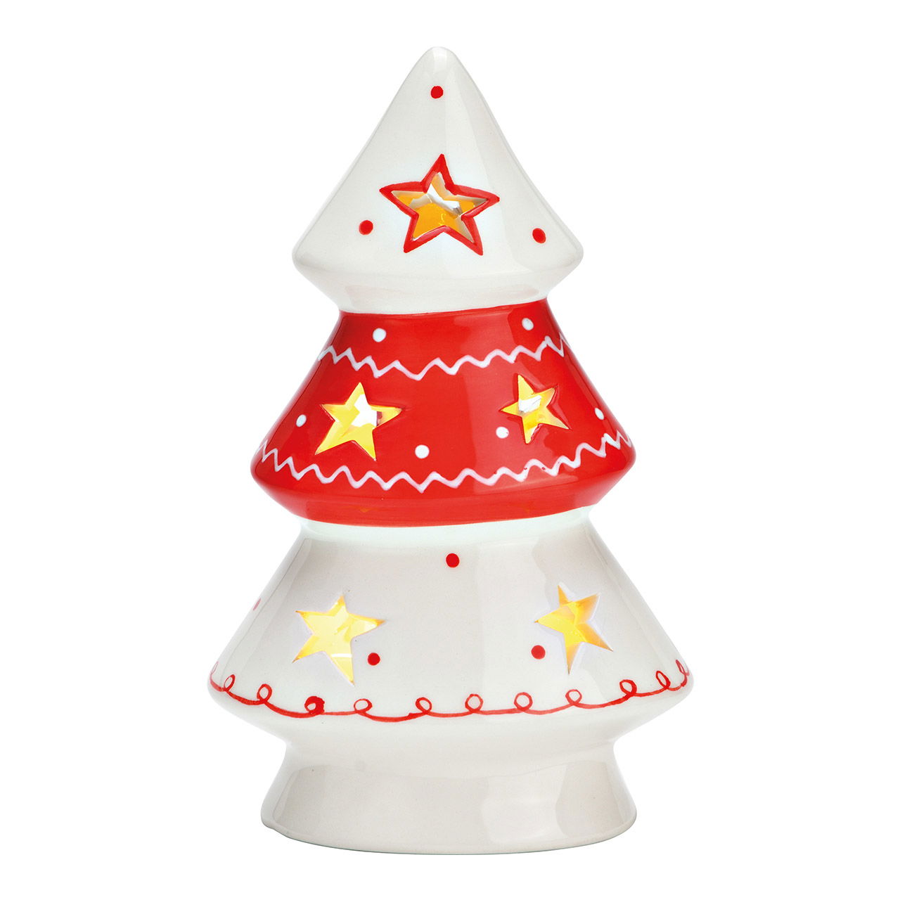 Sapin avec LED, exclus 2xLR44 en céramique rouge (L/H/P) 10x16x6cm