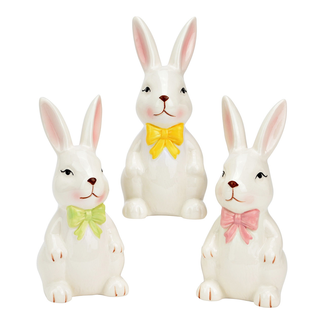 Ceramic rabbit, with bow, 3-fold, white (W/H/D) 6x14x6cm | 10045517