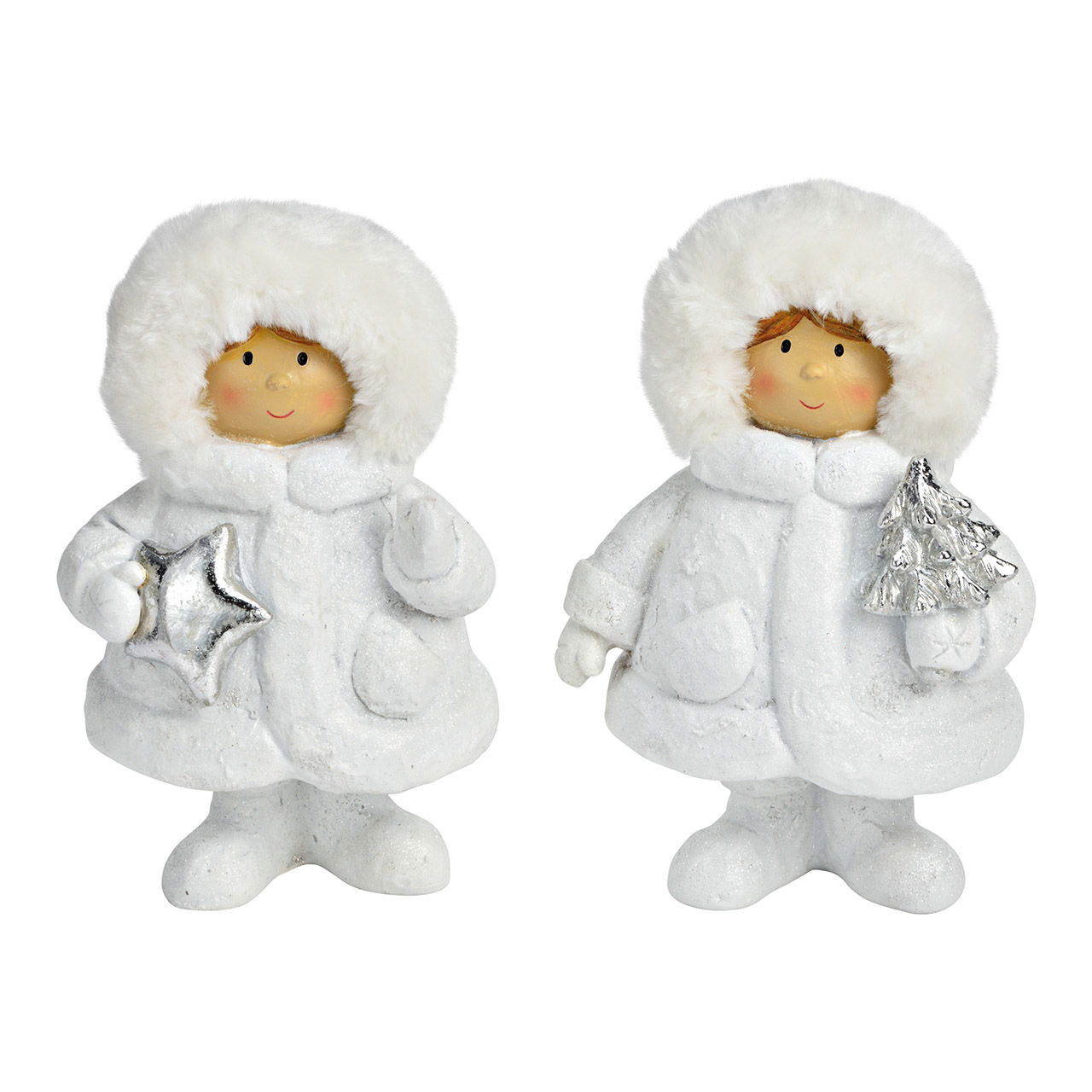 Enfant hiver avec paillettes en poly, peluche blanche 2 fois, (L/H/P) 13x20x10cm