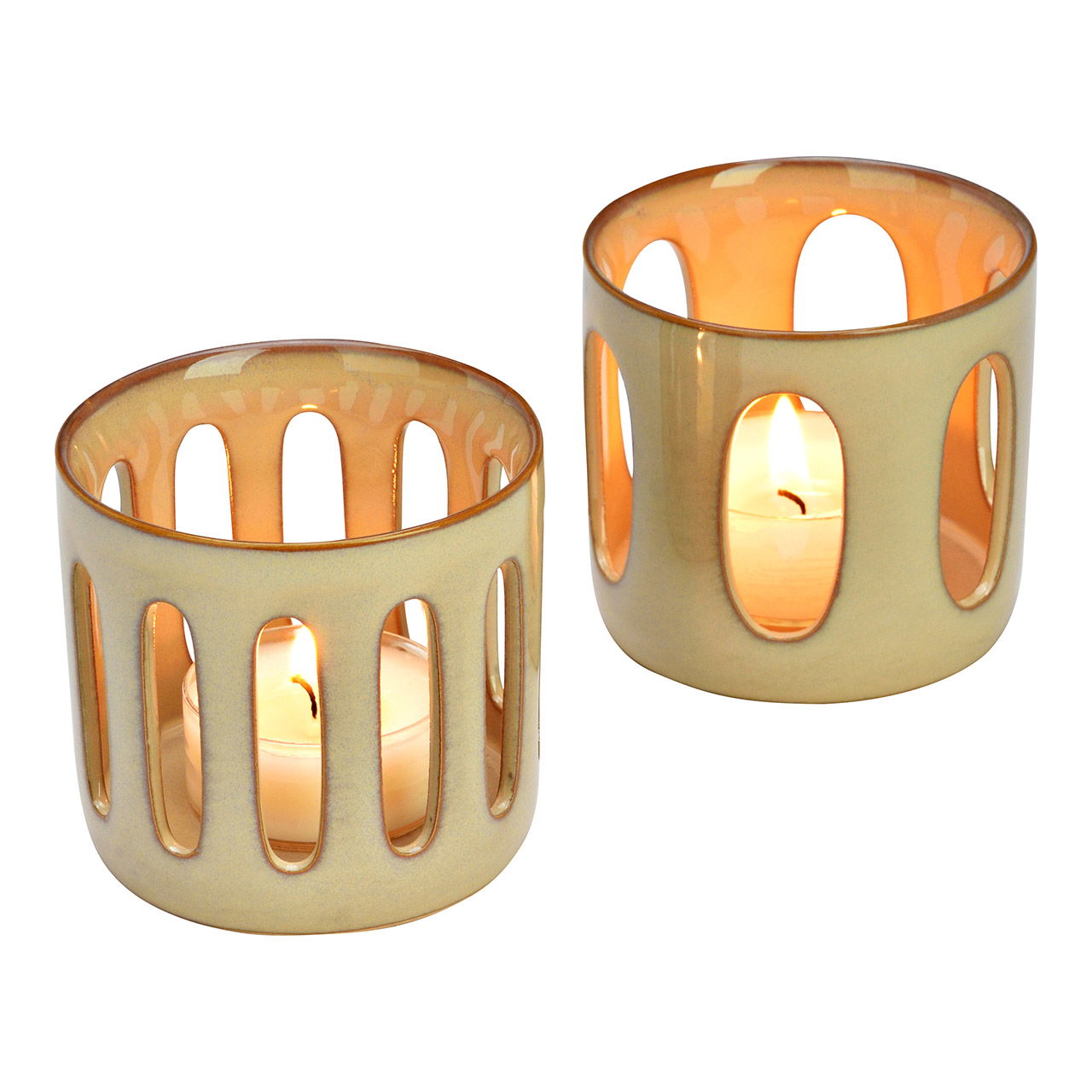 Teelichthalter aus Porzellan, 2-fach, Beige (B/H/T) 7x6x7cm Manschette, Tasse