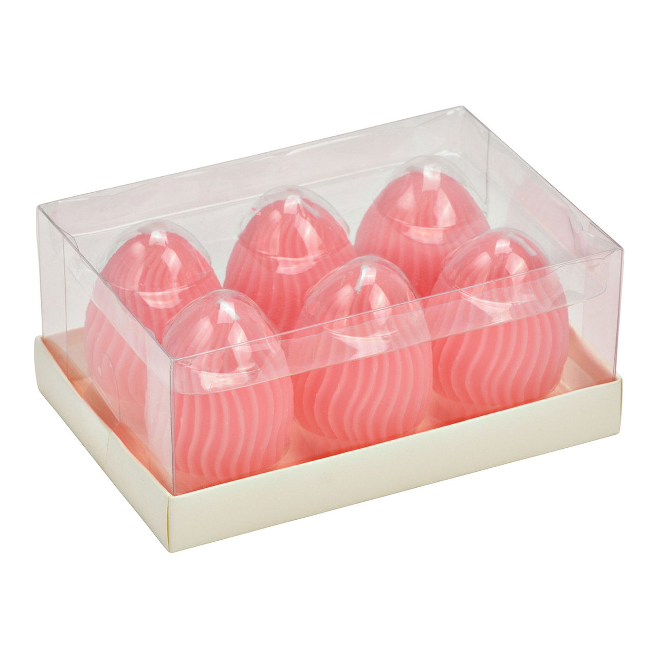 Set de bougies, oeuf de Pâques, décoration 3D rayée, set de 6, en cire, rose (L/H/P) 5x6x5cm