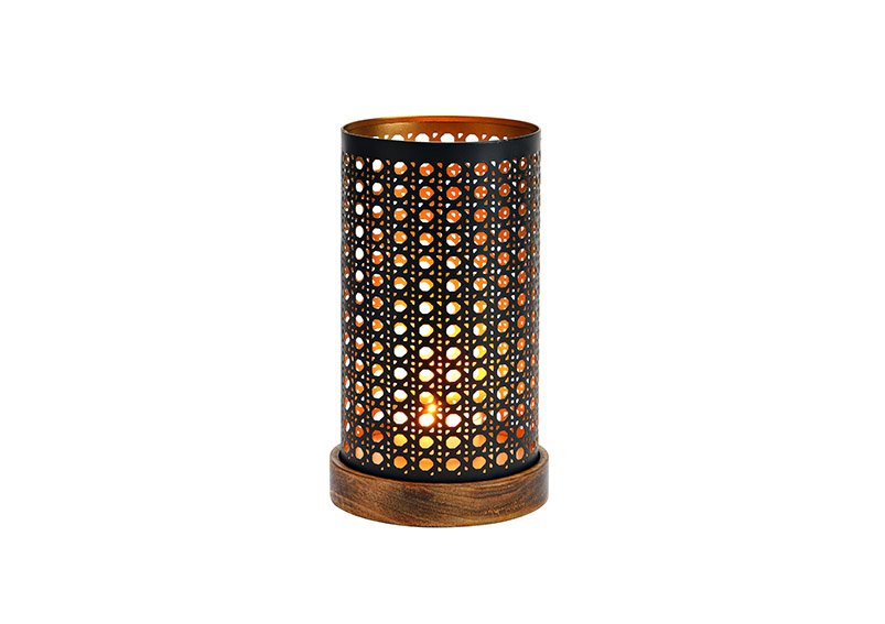 Lanterna su base in legno di mango in metallo nero, oro (L/H/D) 13x22x13cm