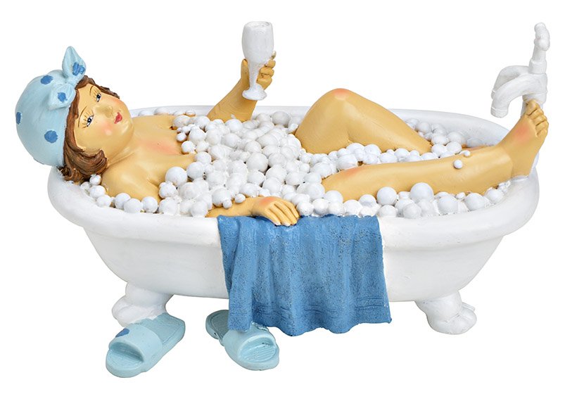 Donna nella vasca da bagno, poli bianco, (w/h/d) 20x11x10cm