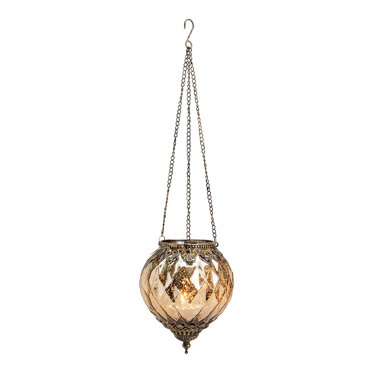 Moroccan decorative lantern to hang made of glass, metal gold (W/H/D) 15x19x15cm