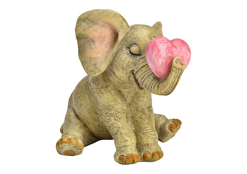 Elephant with heart from poly gray (W/H/D) 11x9x8cm