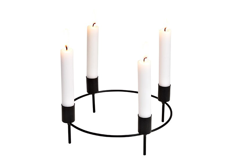 Candelero, soporte de corona, para 4 velas de metal Negro (A/H/D) 22x8x22cm