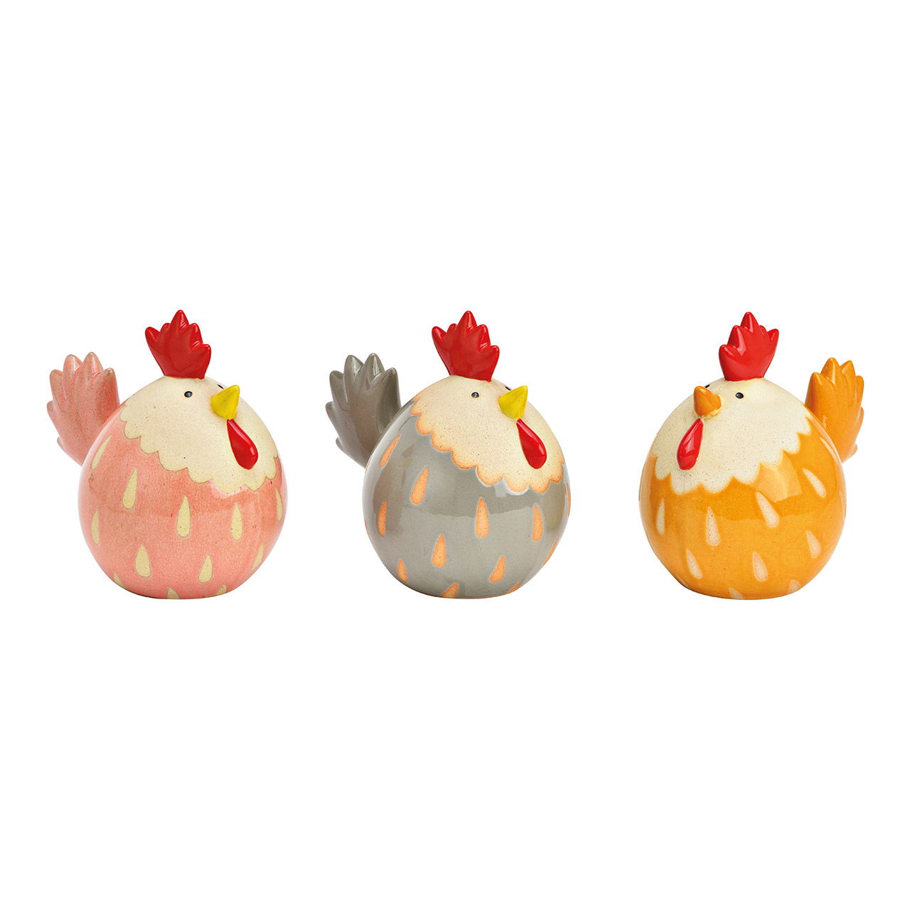 Poulet en faïence multicolore, 3 fois (L/H/P) 18x16x12cm Poulet en faïence multicolore, 3 fois (L/H/P) 18x16x12cm
