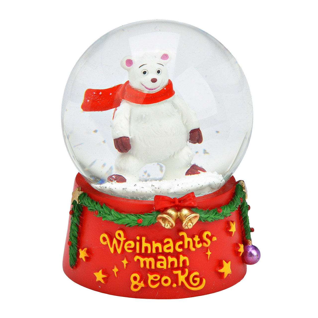 Weihnachtsfigur, Schneekugel, Polarfigur, Rot-schwarz, Standfigur, Schneekugel, Polar-Bär, Weihnachtsdekoration, Rot, Schnee