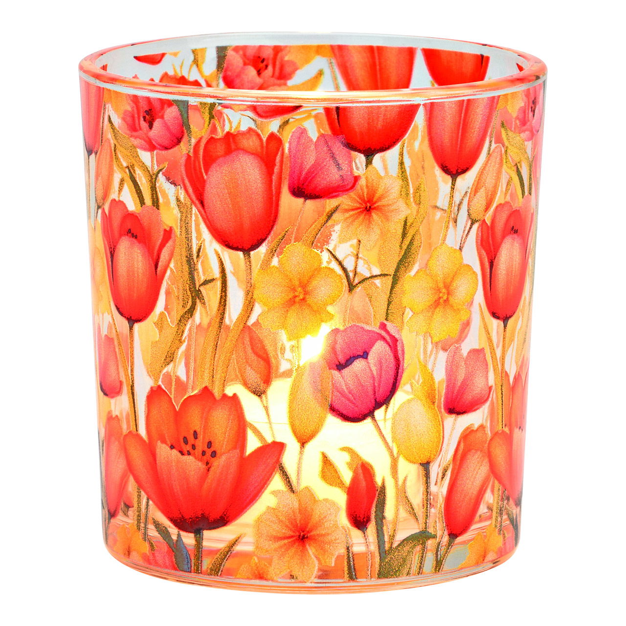 Windlicht Tulpen Dekor aus Glas, Bunt (B/H/T) 7x8x7cm Lampe, Lampenschirm