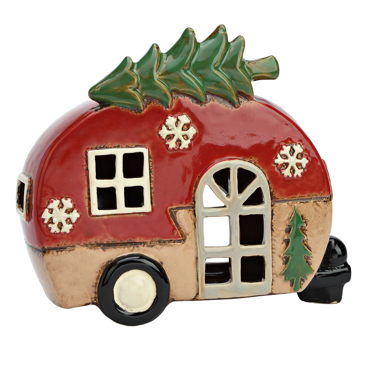 Windlicht Weihnachts Wohnwagen aus Steingut Rot (B/H/T) 20x17x7.5cm Windlicht Weihnachts Wohnwagen aus Steingut Rot (B/H/T) 20x17x7.5cm